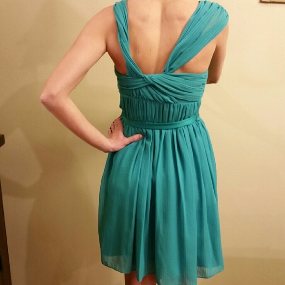 BCBG BCBGENERATION teal draped midi A line dress size 4 - Picture 3 of 7